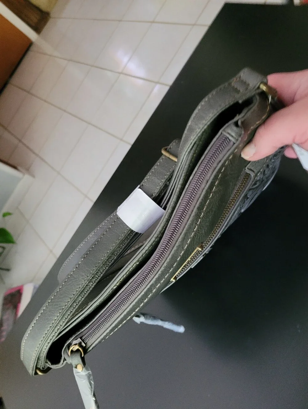 b.o.c. Gray Embossed Floral Crossbody Bag